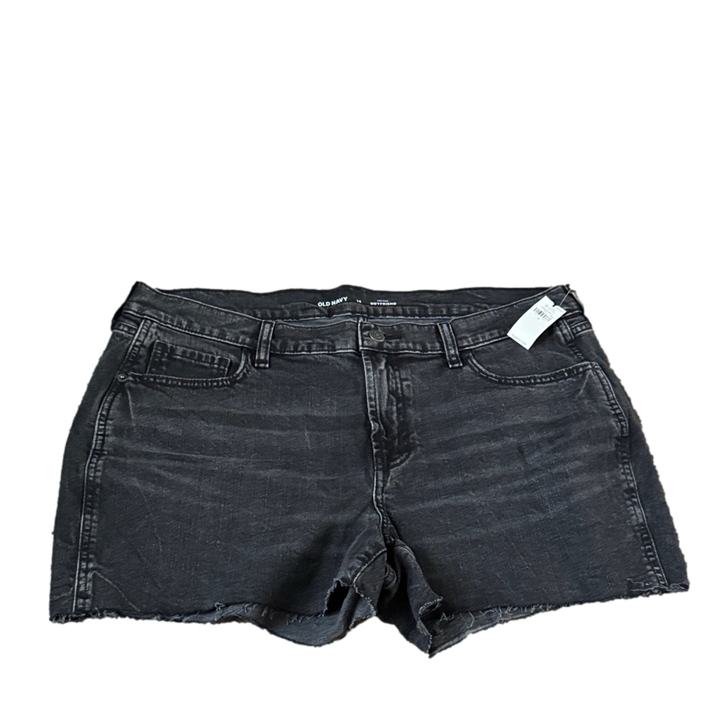 Old Navy Black Mid Rise Denim Boyfriend Shorts SIZE 14 Raw Hem NWT